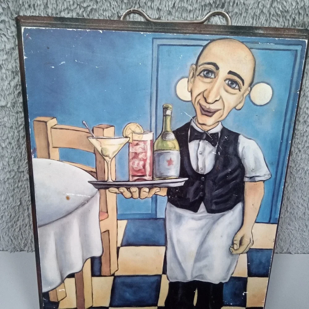 Will Rafuse Emile Decoupage Wall Art Plaque Waiter Bistro Decor 10x7.5 2003